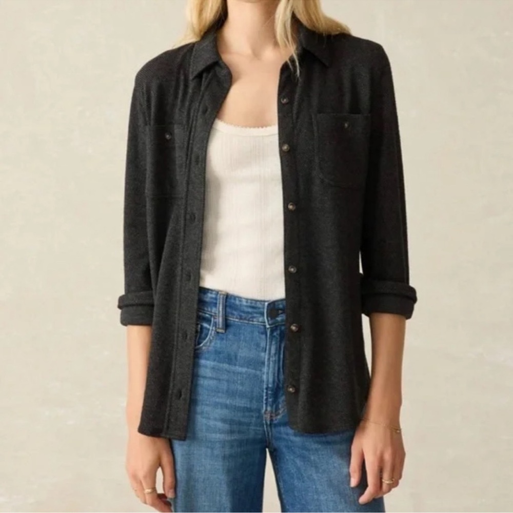 Faherty Legend Sweater Shirt Heathered Black Twill Button Up Small - Picture 8 of 10